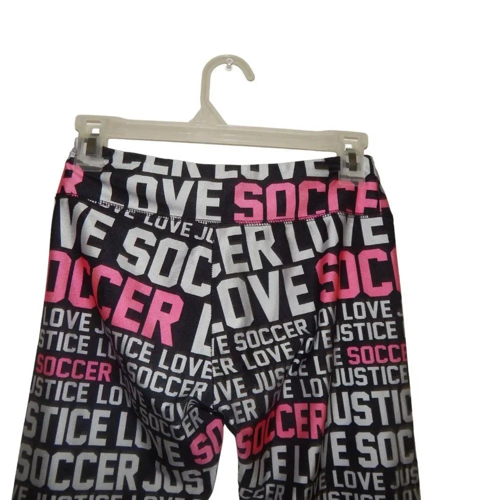 Justice Girls Size 14 Black Pink White Love Soccer Activewear Leggings